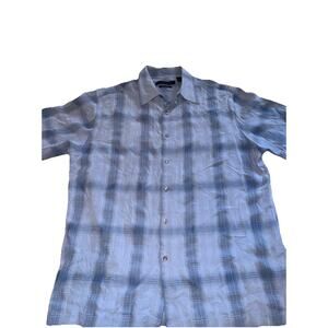 Preowned AXIST Silk Touch Short Sleeve Button Down Shirt Blue Checked Men's L